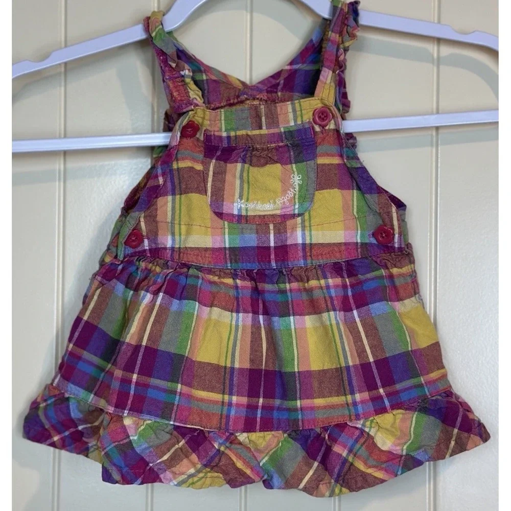 OshKosh Bgosh Toddler‎ Girls Plaid Overall Dress Sz 12 M Cotton Jumper